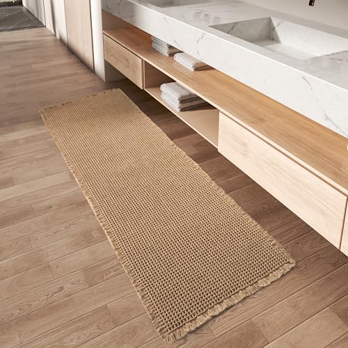 Upgraded Waffle Runner Rug Super Absorbent Non Slip Bath Mats for Bathroom Floor, Machine Washable Bathroom Runner Rug with Tassels, Ideal for Hallway Bedroom Laundry Room, Brown, 2'x 4'(24" x 48") - color: Brown, size: 2' x 4' (Runner)