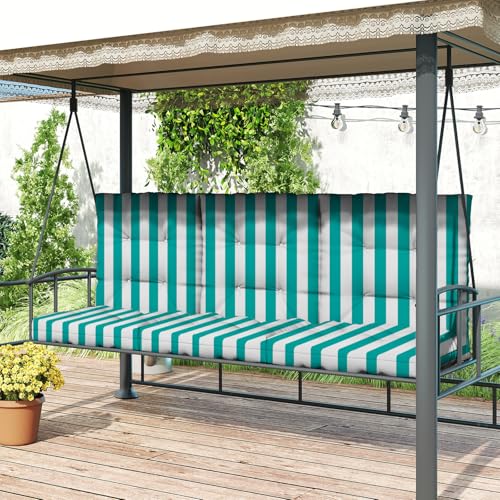 Outdoor Chair Cushions 42x21x4 Inch Set of 2, Lake Blue Stripe | Patio Cushions for Dining Rocking Chairs, High Back Soft Seat Pad with Ties, Waterproof Fade Resistant, Indoor Outside Use - color: Lake Blue White Stripes