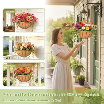 4 Pack 14 Inch Hanging Baskets for Plants Outdoor Metal Hanging Planter Hanging Flower Baskets with Coco Fiber Liners Chain Round Wire Plant Holder Hanging Flower Pots(Watermelon) - size: 14 Inch, style: Watermelon