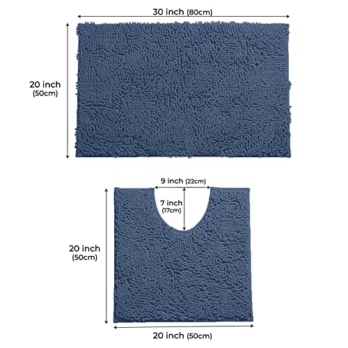 LuxUrux Bathroom Rugs Sets 2 Piece: Quick Dry, Soft Plush Anti-Slip, Super Absorbent. Includes Rectangular (31x20 inches) & U-Shaped Toilet Mat (20x20 inches) | Medium Blue - color: Medium Blue, size: 2 Piece Set