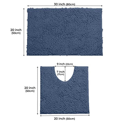 LuxUrux Bathroom Rugs Sets 2 Piece: Quick Dry, Soft Plush Anti-Slip, Super Absorbent. Includes Rectangular (31x20 inches) & U-Shaped Toilet Mat (20x20 inches) | Medium Blue - color: Medium Blue, size: 2 Piece Set