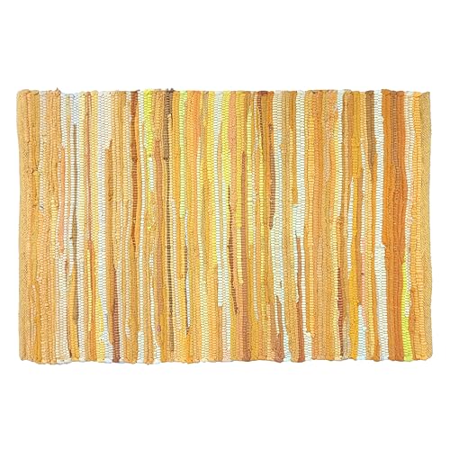 Chindi Woven Rug 2x3 Feet - Yellow | Cotton Throw Rugs for Kitchen, Entryway, Easy Care Mustard Small Door Mat - color: Mustard, size: 2 x 3 feet