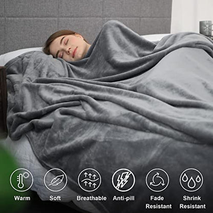 Hansleep King Grey Fleece Blanket, Soft Flannel Bed Blanket | Fuzzy Cozy Blanket 90x108 Inches, Multi-use for Bed, Sofa, Couch, Travel, Camping, All Season Warm Lightweight Cover - color: Grey, size: King (90x108 Inches)