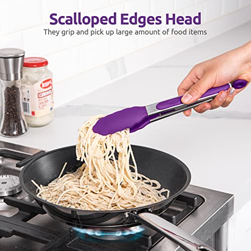 U-Taste 600ºF High Heat 9in Silicone Kitchen Tong and 600ºF Heat Resistat Spatula Spoon Flexible Silicone Cooking Scoop Spoonula (Purple)