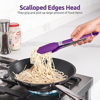 U-Taste 600ºF High Heat 9in Silicone Kitchen Tong and 600ºF Heat Resistat Spatula Spoon Flexible Silicone Cooking Scoop Spoonula (Purple)