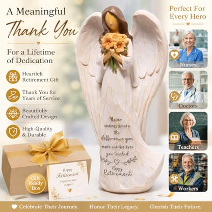 Hodao Retirement Gift for Woman, Angel Figurine with Inspirational Sentiment, Hand-Painted Resin Retirement Keepsake for Coworker, Teacher, Nurse, Friend, Retirement Party Decoration - style: Retirement Gifts
