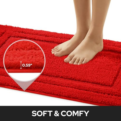 HOMEIDEAS Bathroom Rugs Sets 2 Piece, Super Soft and Absorbent Non Slip Microfiber Machine Washable Bath Mat Set (20" x 32" + 16" x 24", Red) - color: Loop- Red, size: 1'4" x 2'8" (16"x24"+20"x32")