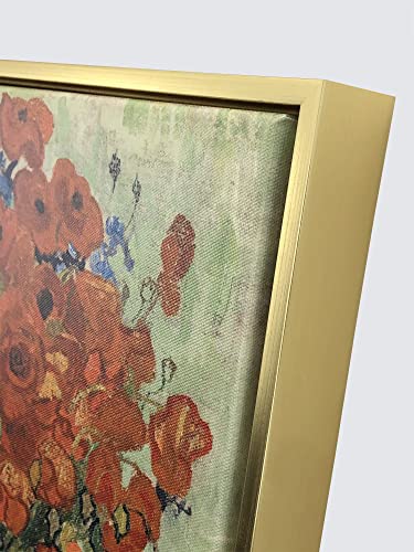 Wieco Art Gold Framed Art Red Poppies and Daisies Large Canvas Prints Wall Art of Van Gogh Famous Artwork Oil Paintings Reproduction Classical Flowers for Living Room Home Decor - size: 32"L x 24"W