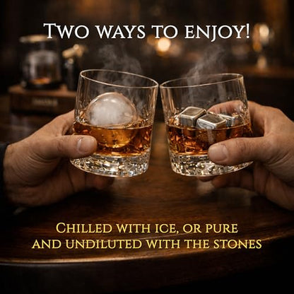 Whiskey Smoker Kit – Premium Infuser Set, 2 Glasses, 2 Ice Ball Molds, 6 Stainless Stones, 6 Wood Chips Flavors & Torch – Old Fashioned Drink Cocktail Lovers, Gift Men Dad (No Butane)