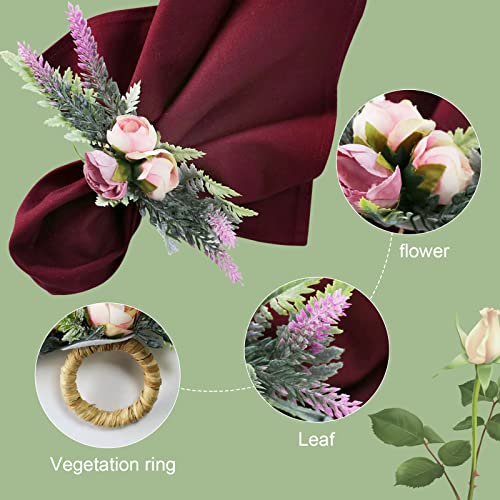 Flower Napkin Rings, Set of 4, Thanksgiving & Weddings, Farmhouse Style, Lavender - style: Lavender