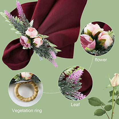 Flower Napkin Rings, Set of 4, Thanksgiving & Weddings, Farmhouse Style, Lavender - style: Lavender
