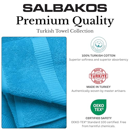 SALBAKOS 4-Piece 100% Turkish Cotton Bath Towels, 27x54 inch, Aqua | Standard Size, 630 Gsm Thick Super Soft Highly Absorbent Quick-Dry Bathroom Towel, Premium Hotel & Spa Quality Made in Turkey - color: Aqua, size: 4 Bath Towels