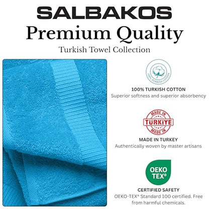 SALBAKOS 4-Piece 100% Turkish Cotton Bath Towels, 27x54 inch, Aqua | Standard Size, 630 Gsm Thick Super Soft Highly Absorbent Quick-Dry Bathroom Towel, Premium Hotel & Spa Quality Made in Turkey - color: Aqua, size: 4 Bath Towels