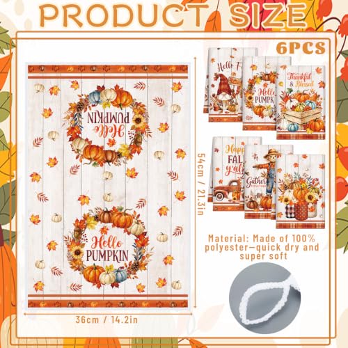Redbaker 6 Pcs Fall Kitchen Towels Scarecrow Pumpkin Funny Dishcloth | Autumn Absorbent Farmhouse Decorative Fast Drying Tea Dish Towel with Hanging Loop for Kitchen Bathroom Housewarming Gift - style: Fall Scarecrow