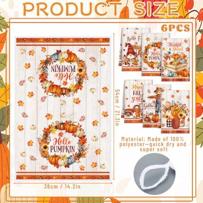 Redbaker 6 Pcs Fall Kitchen Towels Scarecrow Pumpkin Funny Dishcloth | Autumn Absorbent Farmhouse Decorative Fast Drying Tea Dish Towel with Hanging Loop for Kitchen Bathroom Housewarming Gift - style: Fall Scarecrow