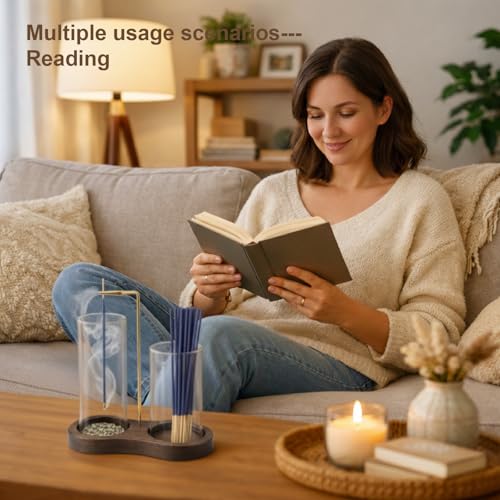 2-in-1 Incense Holder with Glass Ash Catcher & Stick Storage, Wooden Incense Burner for Relaxation, Stress Relief, Mess-Free Home Use, Self-Care, Meditation, Yoga, Bedroom & Living Room (Sapele) - color: Sapele
