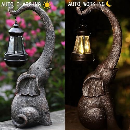 IVCOOLE Elephant Statue, Elephant Garden Statue with Solar Light, Elephant Decor, Outdoor Elephants Statue, Elephants Gifts for Mom