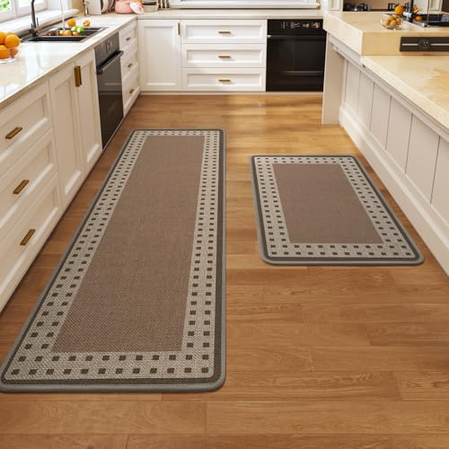 Kitchen Rugs Set of 2, Kitchen Mats for Floor,17x30+17x59 Brown | Kitchen Runner Rugs Non Slip Washable, Absorbent Braided Kitchen Floor Mat 2PCS, Sink Rug, Easy to Clean - color: B Graphic Brown, size: 17''x30''+17''x59''