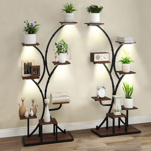 Giantex Plant Stand Indoor with Grow Lights, 8-Tier 58" Tall Corner Metal Plant Shelf for Multiple Plants, Decorative Curved Flower Pot Display Rack for Living Room, Home, Balcony, Patio (2)