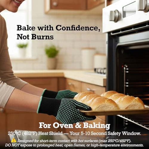 Hair Styling Heat Resistant Gloves for Women, 1 Pair | 482°F Max double-sided silicone dots mitts with elastic cuff for curling, flat irons, hair wavers, baking ovens & DIY.