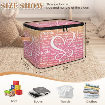 Personalized Storage-Box with Name, Personalized Heart Keepsake Basket | Custom Foldable Sturdy Large Memory Bin Containers with Handle Lid Lightweight Waterproof Dustproof, 14"L x 10.2"W x 10.4"H - color: Option 6