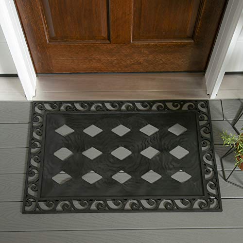 Evergreen Flag Beautiful Black Cutout Scroll Embossed Durable Welcome Mat Tray - 36 x 24 Inches Fade and Weather Resistant Outdoor Doormat Tray for Homes, Yards and Gardens