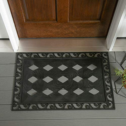 Evergreen Flag Beautiful Black Cutout Scroll Embossed Durable Welcome Mat Tray - 36 x 24 Inches Fade and Weather Resistant Outdoor Doormat Tray for Homes, Yards and Gardens