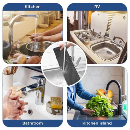 BFONS Silicone Faucet Handle Drip Catcher Tray, 24in x 5.55in, Black - size: Black(1Pack): 24"x5.55"