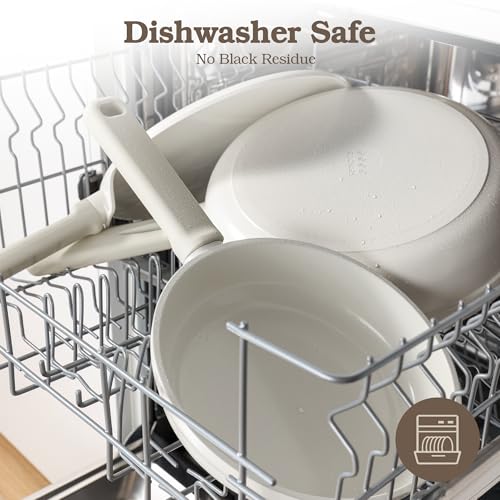 SENSARTE Ceramic Pots and Pans Set Nonstick, 20Pcs Cookware Set, White | Non Stick Ceramic Coating, Non-toxic Healthy Kitchen Cooking Set, Induction Compatible, Dishwasher Safe, PFAS/PTFE/PFOA Free - color: Cream White