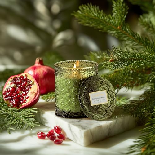 LA JOLIE MUSE Pomegranate & Pine Scented Candles for Home, Natural Soy, 40 Hrs | Luxury Green Festive Jar Candle, Clean Non Toxic, Christmas Winter Holiday Candle, Gift for Women & Family, Balsam &Cedarwood - color: Pine & Pomegranate