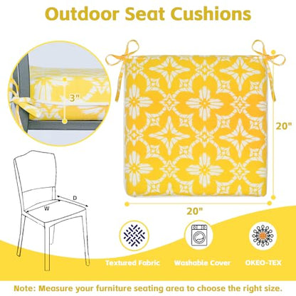 COZYVIDA Outdoor Chair Cushions Set of 4, 20"x20" Square Seat Pads with Tie Straps and YKK Zippers, 35D High-Density Foam, Water-Resistant Fabric,UV-Resistant 1000+ Hrs - color: Print 017