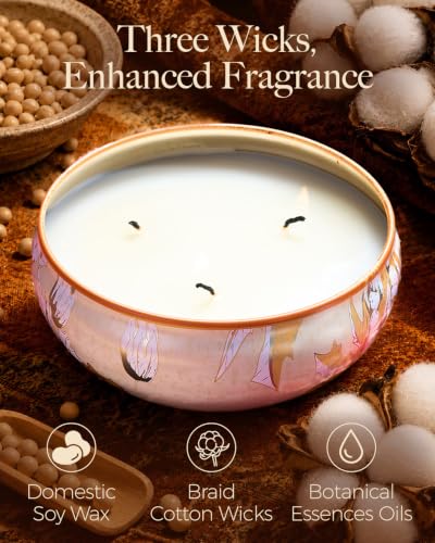 M&SENSE Peach Scented Soy Candles, 3 Wick for Home Scented, 12 oz | Triple Wick, 40 Hour Long Burn, Non-Toxic,100% Natural Soy Wax, Stress Relaxing Aromatherapy Candle Gift for Women Men - color: Juicy Peach