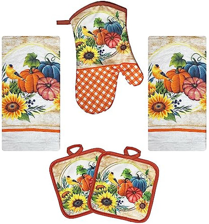 Oven Mitts and Pot Holders - Kitchen Towels and Dish Cloths Sets - Oven Mitts - Tea Towels - Dish Cloths Set (Pumpkin) - color: Pumpkin