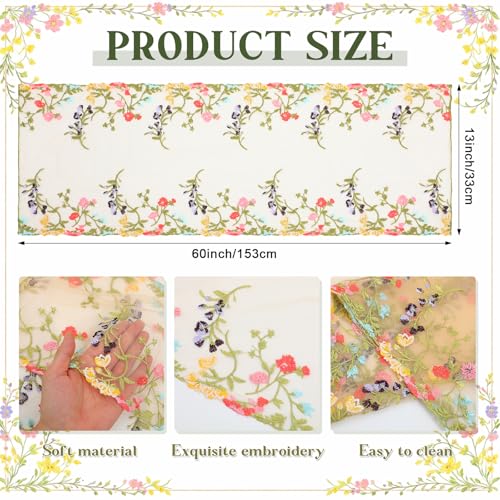 Embroidered Lace Table Runner Spring Summer Floral Tulle Trim Table Runner Flowery for Easter Home Kitchen Dining Wedding Party Indoor Decoration(13 x 60 Inch) - size: 13 x 60 inches