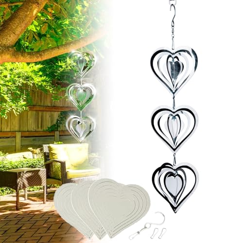 Stainless Steel Wind Spinner,3D Silver Indoor Outdoor Garden Decoration Crafts Ornaments,Metal Wind Chimes for Outside Decor,Decorations to Scare Away Yard Birds (Heart-Wind Sculpture) - color: Heart-wind Sculpture