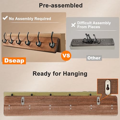 Coat Rack Wall: 24" Long, Patented, Heavy-Duty, 6-Double-Hooks Wooden Wall Mounted Coat Rack Coat Hanger Hook Rail for Winter Coats Hat Jacket Clothing, Light Brown - color: Light Brown & Black, size: L=24"(1pcs)