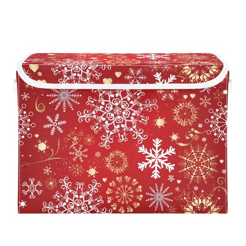 Christmas Snowflakes Storage Bins with Lids and Carrying Handle,Foldable Storage Boxes Organizer Containers Baskets Cube with Cover for Home Bedroom Closet Office - color: Christmas Gold and White Snowflakes