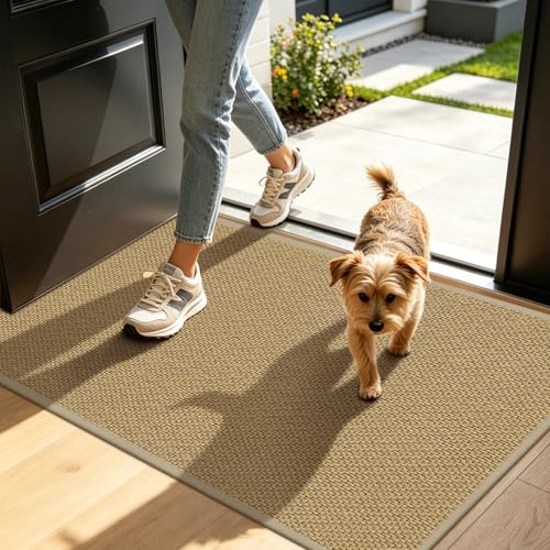 Door Mat Indoor Entrance 24"x36", Ultra Thin Indoor Door mat, Absorbent Washable Entryway Doormats, Low-Profile Dirt Trapper Doormat Entry Inside Door Mats Front Floor Mats, Beige - color: Beige, size: 60x90cm