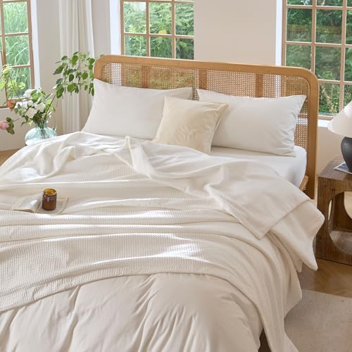 CHUFFED Cotton Waffle Blanket Queen Size-Plush Milk Velvet & Reversible Waffle Weave,Anti-Static 500Gsm Design，Thick Cozy Soft Winter Blanket for Bed, Couch, Sofa - White, 90x90 Inches - color: White, size: Queen