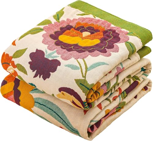 Flower and Bird Boho Throw Blanket for Bed Couch 50"×60" | 4-Layer Gauze Breathable Reversible Muslin Blanket,Soft Lightweight All Season Quilt for Bed Travel Gift,Multiple Uses - color: Boho Flower-c, size: 50"x60"