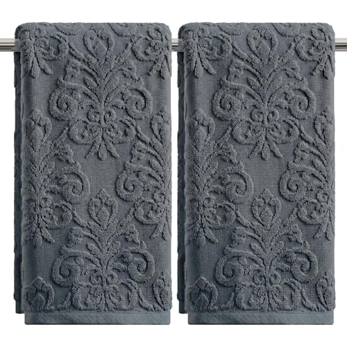 Artoid Mode 2 Pcs Grey 3D Vintage Floral Hand Towels for Bathroom, 100% Cotton Soft Absorbent Bathroom Decor Towels, 13.7 x 29.5 Inch - color: Grey, size: 13.7" x 29.5", 2PCS