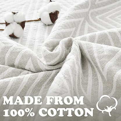 jinchan 100% Cotton Muslin Blanket Twin Boho Throw Blanket 50x60 Soft Gray | 3-Layer, Geometric Triangle Quilt, Cooling Breathable Lightweight, for Adult, Soft, Reversible, Summer, Couch, Sofa, Bedroom - color: B. Triangle Grey, size: 50"x60"
