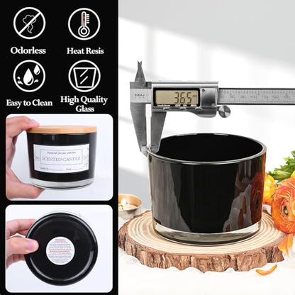 CONNOO 6 Pack 16oz Black Wide Mouth Glass Candle Jars | Airtight Bamboo Lids, Sticky Warning Labels, For Candle Making, Dishwasher Safe - color: 6 Pack-Matte Black
