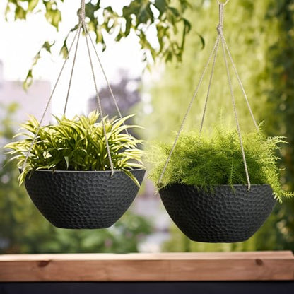 LA JOLIE MUSE Hanging Planters for Outdoor Plants, Large Hanging Planter with Drain Holes, Outdoor Hanging Flower Pots, Matte Black, Honeycomb (13.2 Inch, Set of 2) | Matte Black Finish, Hanging Baskets and Flower Pots for Outdoor Plants, Decorative Outdo