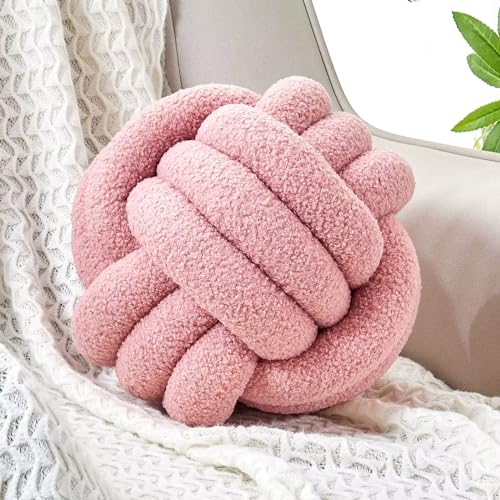 Uvvyui Knot Pillow Ball, Soft Home Decorative Round Throw Pillow, Handmade Knotted Plush Pillow, Round Boucle Pillow Cushion (8.6 Inches Blush Pink) - color: Blush Pink, size: Small (Pack of 1)