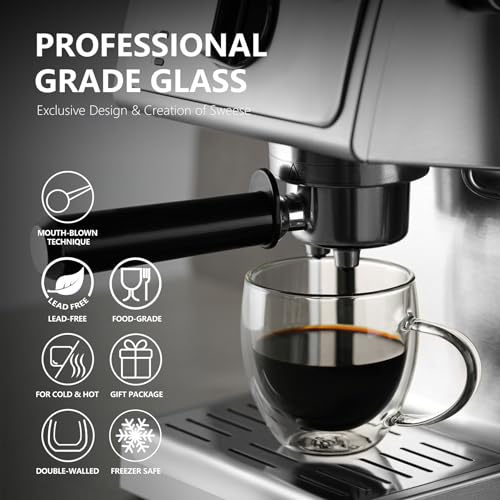 Sweese Clear Coffee Mugs - 8 oz Double Wall Glass Coffee Mugs Set of 4, Perfect for Espresso, Latte, Cappuccino - size: 8 oz (Set of 4)
