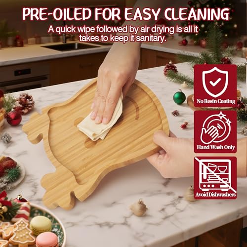 WILLKOMMEN Christmas Serving Tray, Bamboo Reindeer Shaped Serving Platter, Charcuterie Board Serving Dishes 10" x 9" for Party Cookie Fruit Tray Cheese Board Plate - color: Christmas Reindeer Shaped