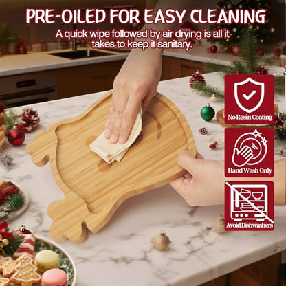 WILLKOMMEN Christmas Serving Tray, Bamboo Reindeer Shaped Serving Platter, Charcuterie Board Serving Dishes 10" x 9" for Party Cookie Fruit Tray Cheese Board Plate - color: Christmas Reindeer Shaped
