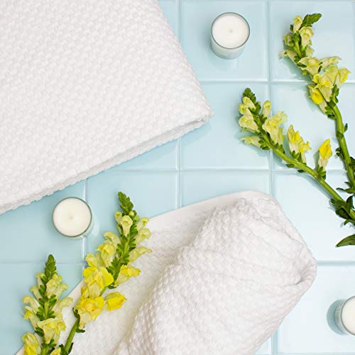 COTTON CRAFT Euro Spa Waffle Weave Bath Towels - Set of 4 White Towels | Pure 100% Ringspun Cotton Oversized Luxurious Towel Set - Soft Plush Super Absorbent Low Lint Quick Dry - 30 x 56 inches - color: White, size: 4 Pack Bath Towel