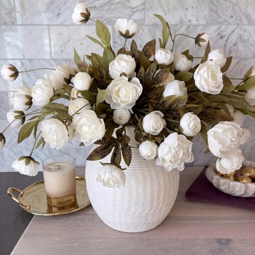 Thiccywoov Faux Silk Peony Artificial Flowers Stem for Vase,8 Pcs,Beige | Beige Fake Peonies Branches with Stems, for Fall Autumn Home DIY Bouquet Centerpieces Wedding Arrangements Shower Decor - color: Beige